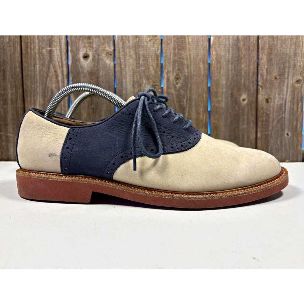 Polo Ralph Lauren Torrington Saddle Men Beige/Blue Leather Oxford Lace Up US 10